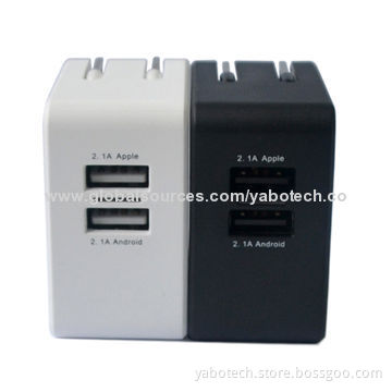 2.1A dual USB AC wall charger/adapter/power source fast travel charger with foldable plug for mobile